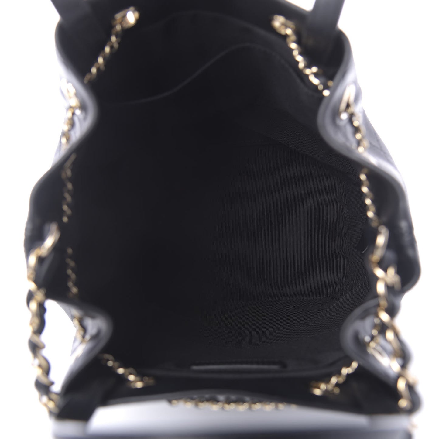 Calfskin Stitched Chain Top Handle Bucket Bag Black