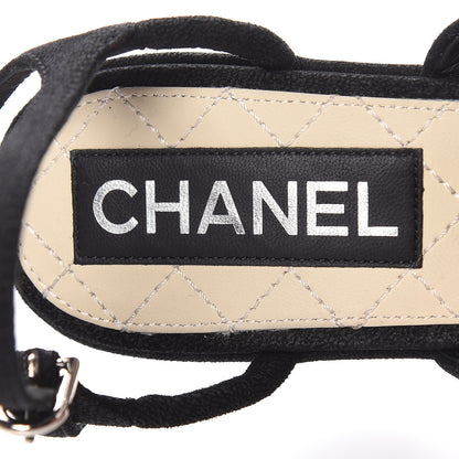 Chanel Suede Pearl Platform Sandal 36.5 Black 9 of 14