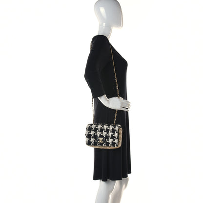 Chanel Tweed Quilted Mini Side Pearl Flap Bag Black Ecru White 2 of 13