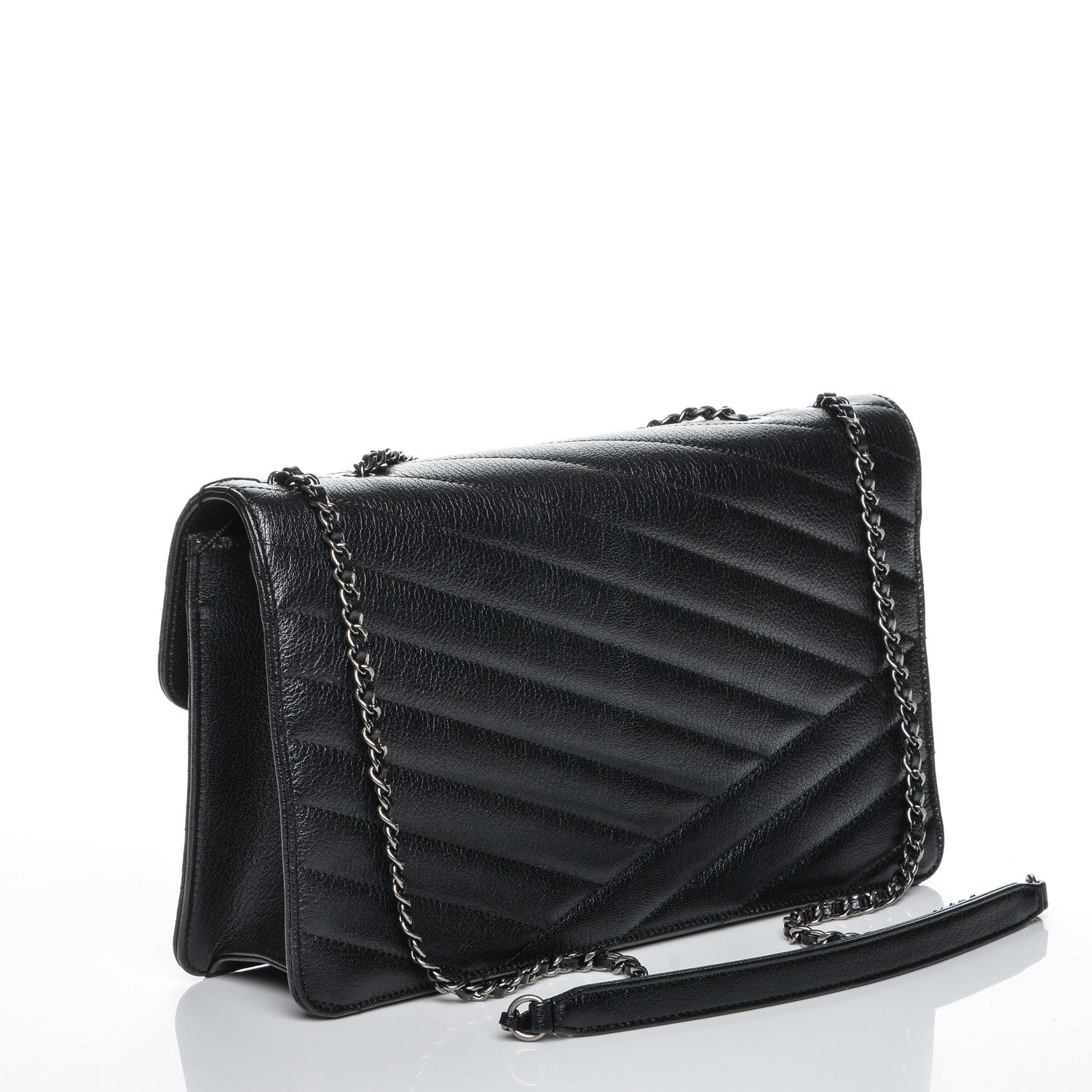 Chanel Shiny Goatskin Chevron Quilted Gabrielle Flap Black 3 of 7