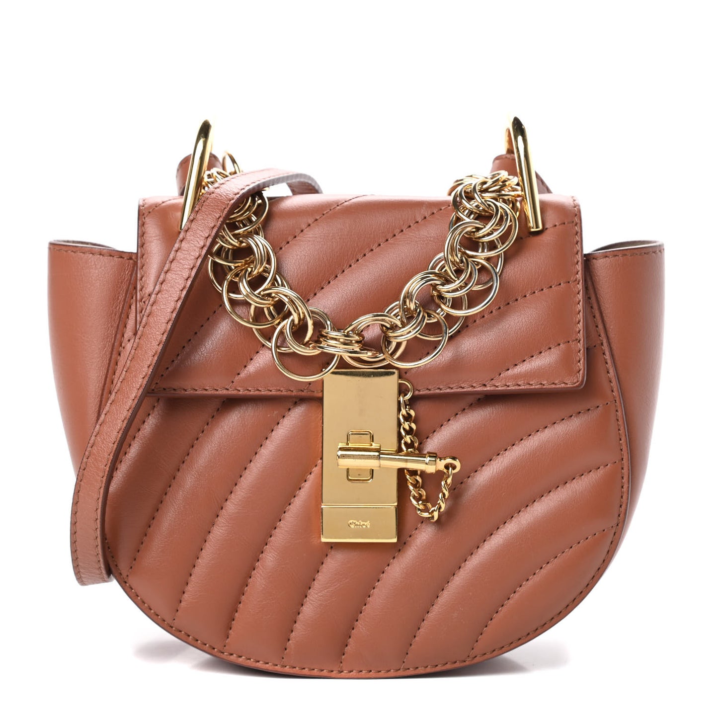 Calfskin Quilted Mini Drew Bijou Shoulder Bag Chestnut Brown