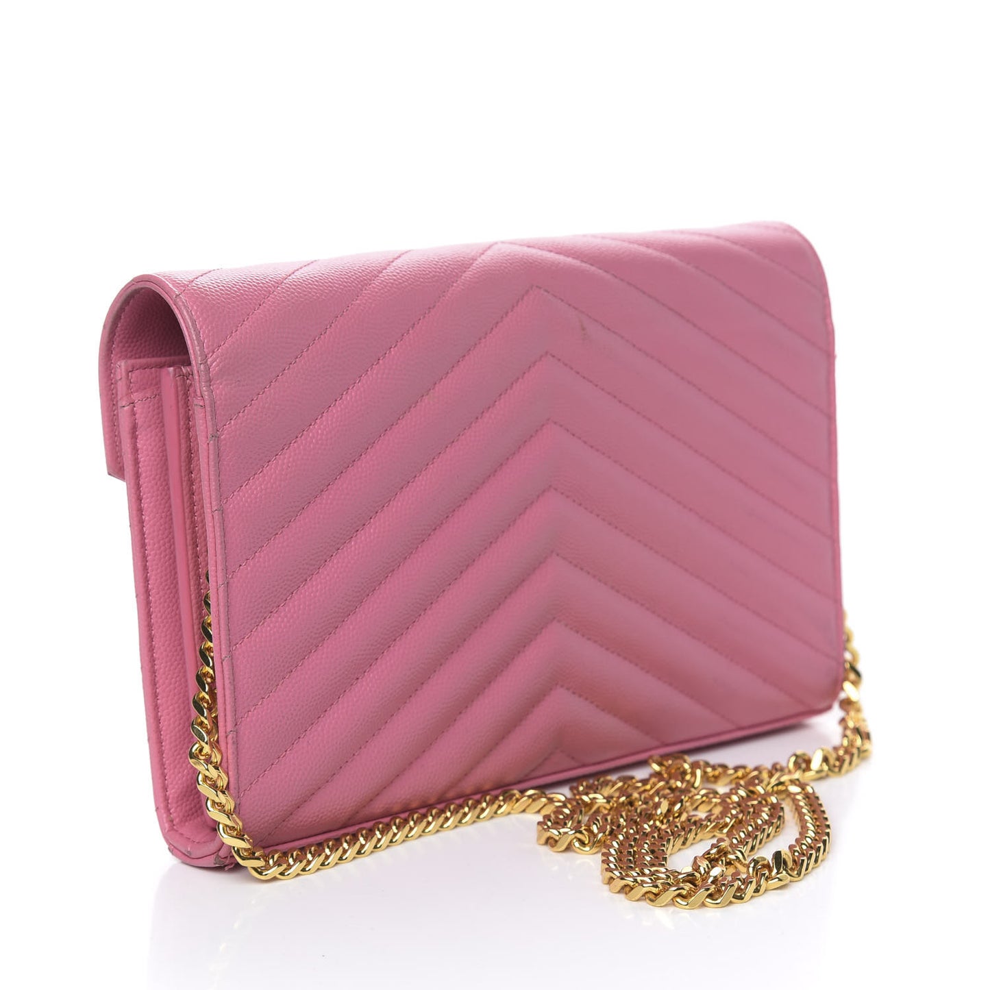 Grain De Poudre Matelasse Chevron Monogram Chain Wallet Indian Pink