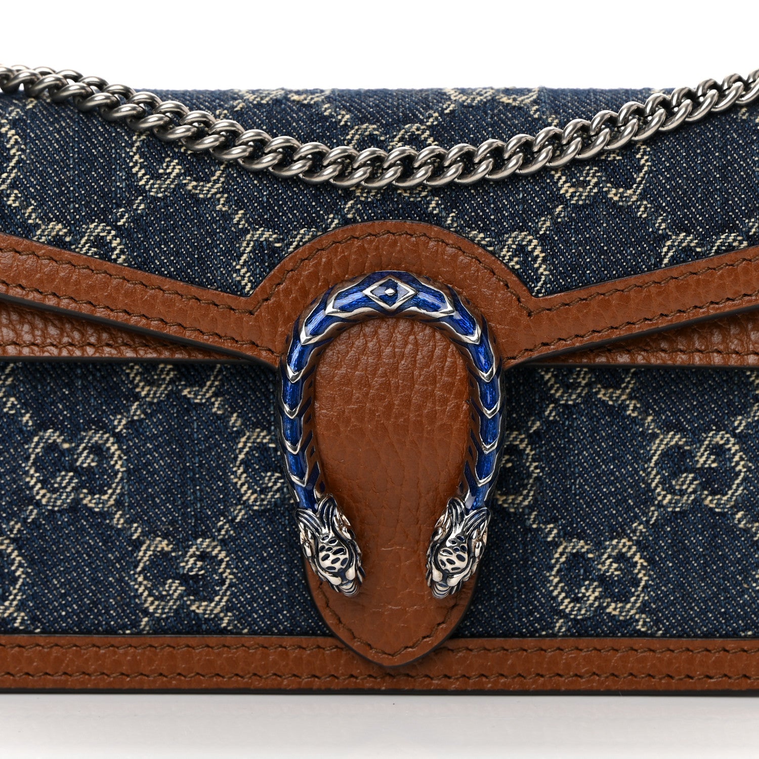 Gucci New Denim GG Monogram Dollar Calfskin Enamel Super Mini Dionysus Shoulder Bag Blue Tea Cuir Epilog Electric Blue 6 of 10