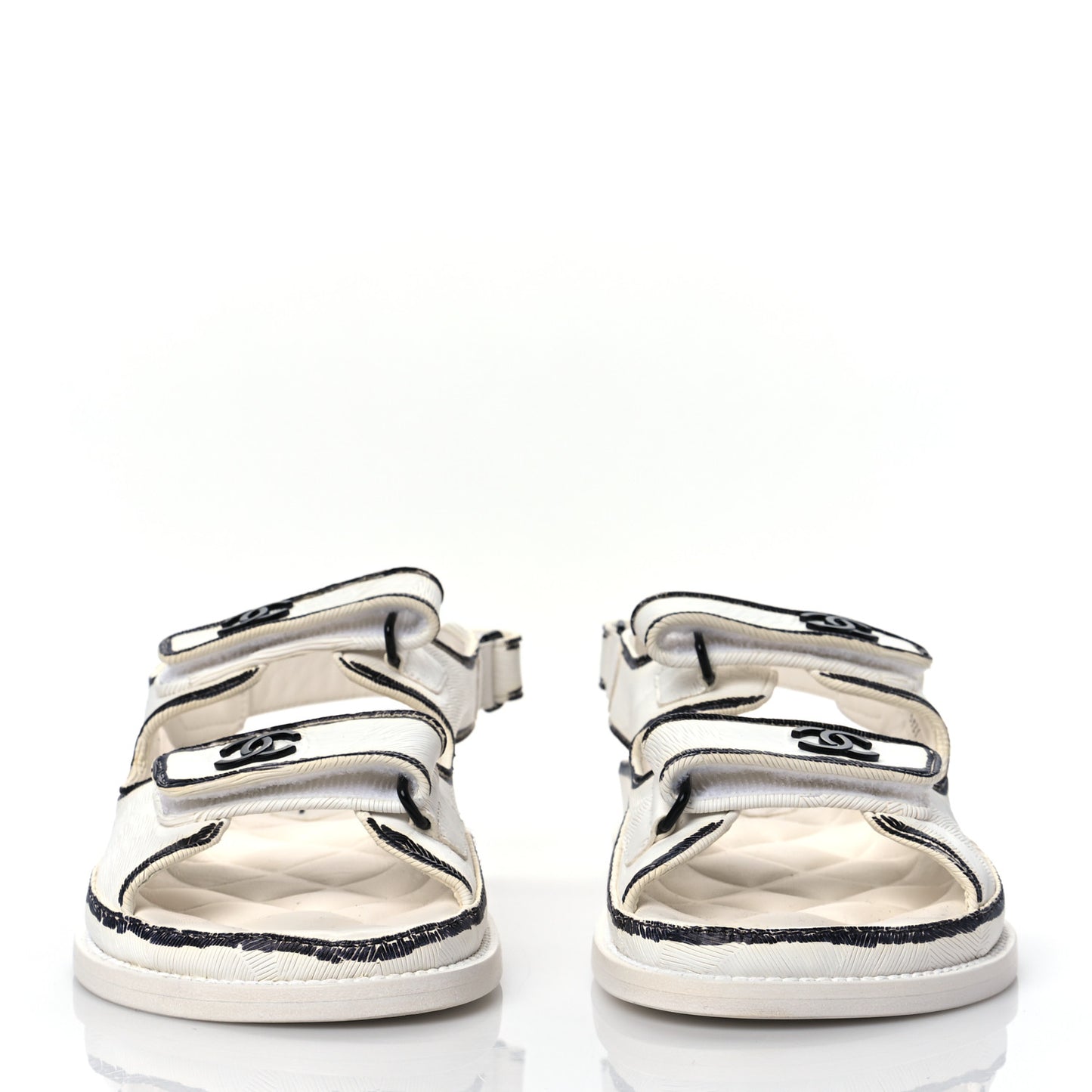 Calfskin Printed Velcro Dad Sandals 39 White Black