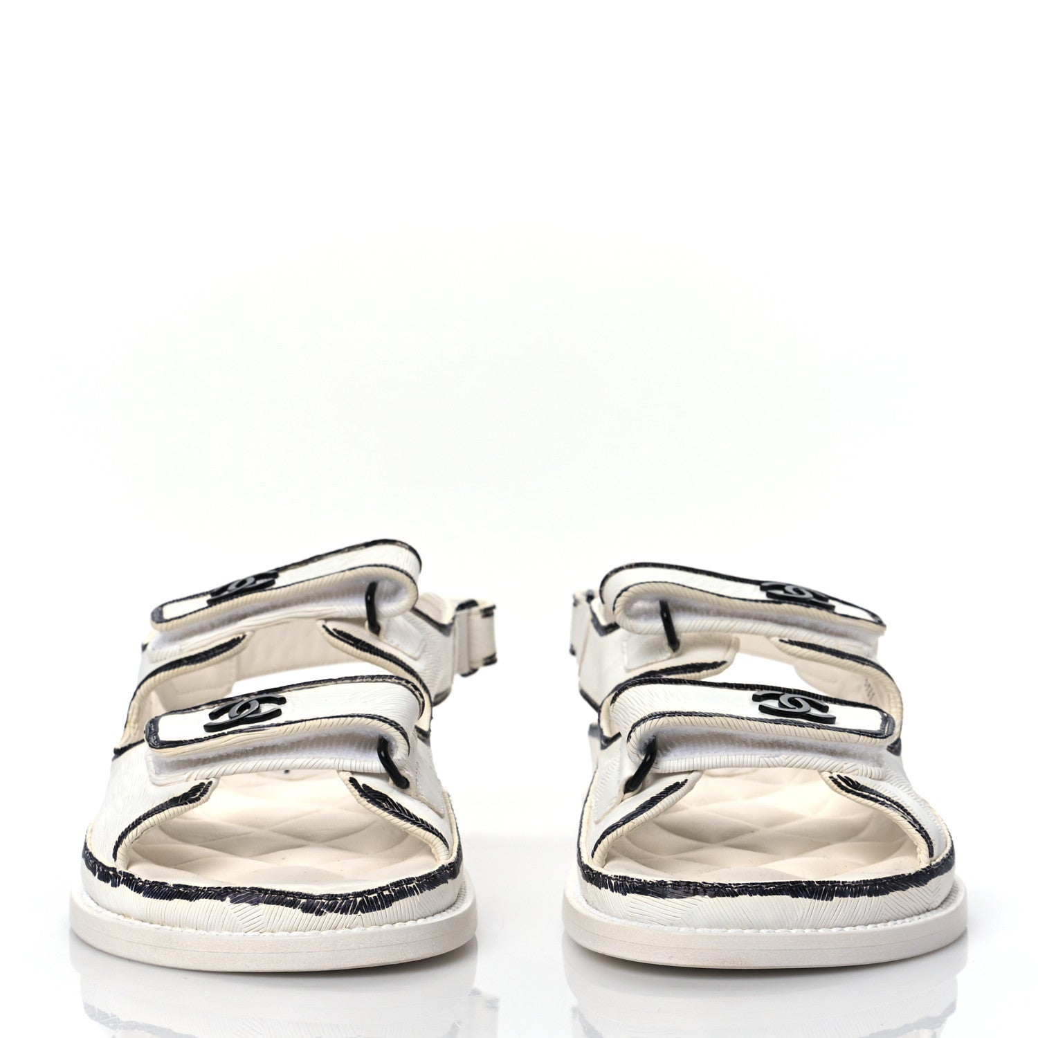 Chanel Calfskin Printed Velcro Dad Sandals 39 White Black 2 of 8