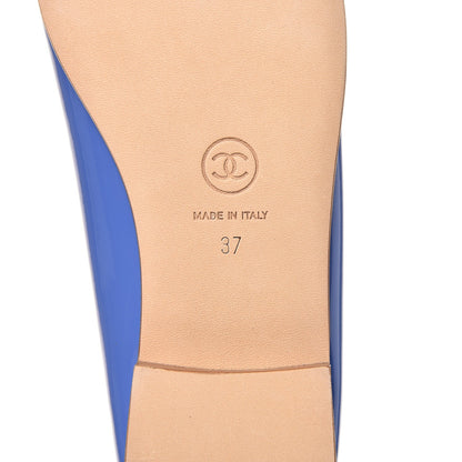 Chanel Calfskin Patent CC Cap Toe Ballerina Flats 37 Blue 8 of 9