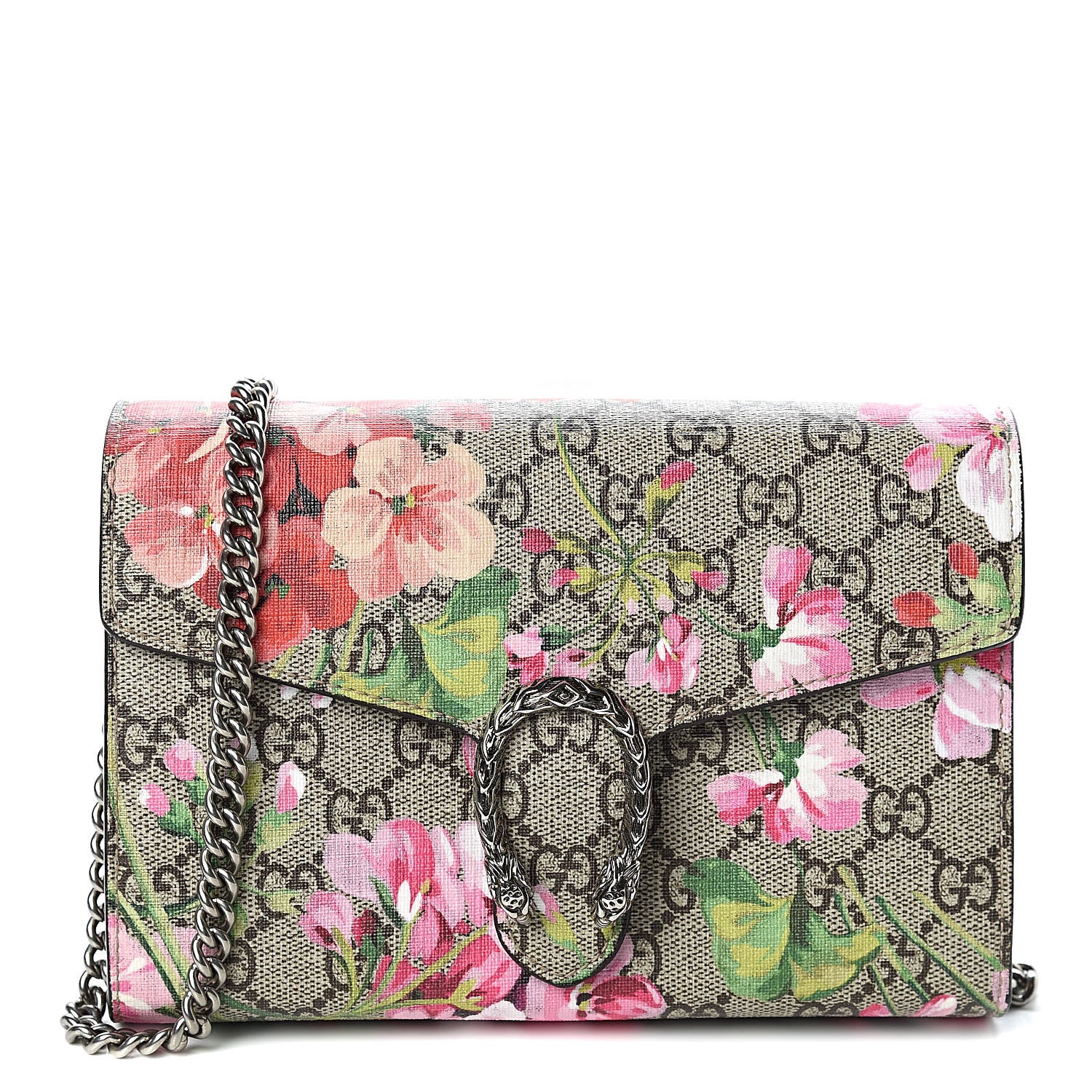 Gucci GG Supreme Monogram Blooms Mini Dionysus Chain Wallet Beige Multicolor Dry Rose 1 of 11