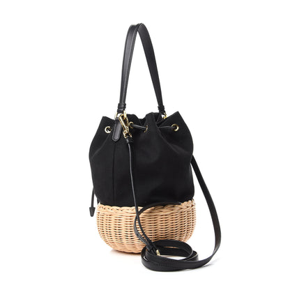 Prada Wicker Canvas Bucket Bag Black 3 of 11