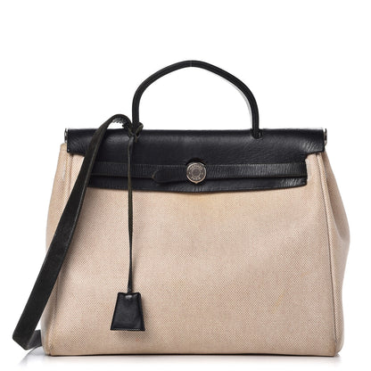 Hermes Toile Vache Calfskin Herbag 30 PM Natural Black 1 of 54