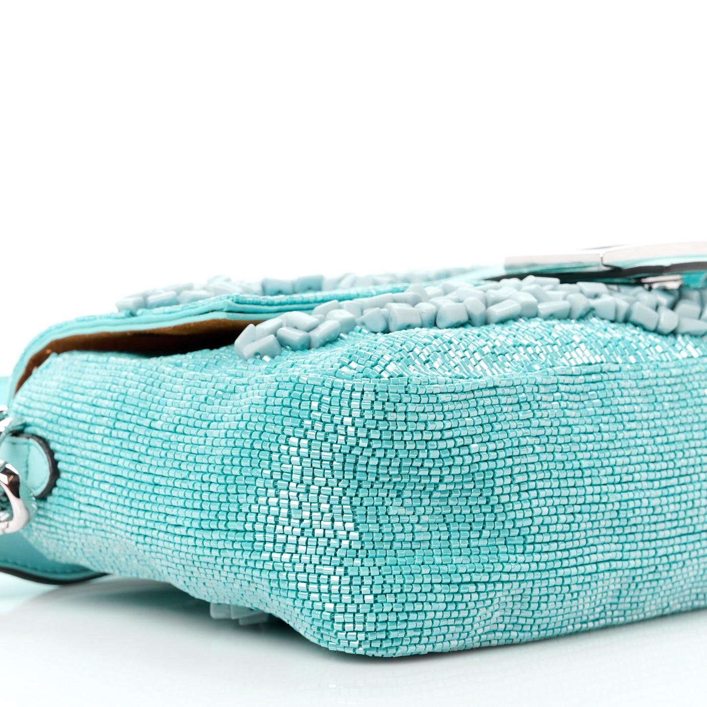 Rolling Stone Vitello Seta Bead Embroidered Re-Edition Baguette Spring Turquoise