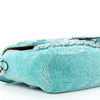 Fendi Rolling Stone Vitello Seta Bead Embroidered Re-Edition Baguette Spring Turquoise 10 of 12