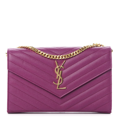 Saint Laurent Grain De Poudre Matelasse Chevron Monogram Chain Wallet Dark Grape 1 of 9