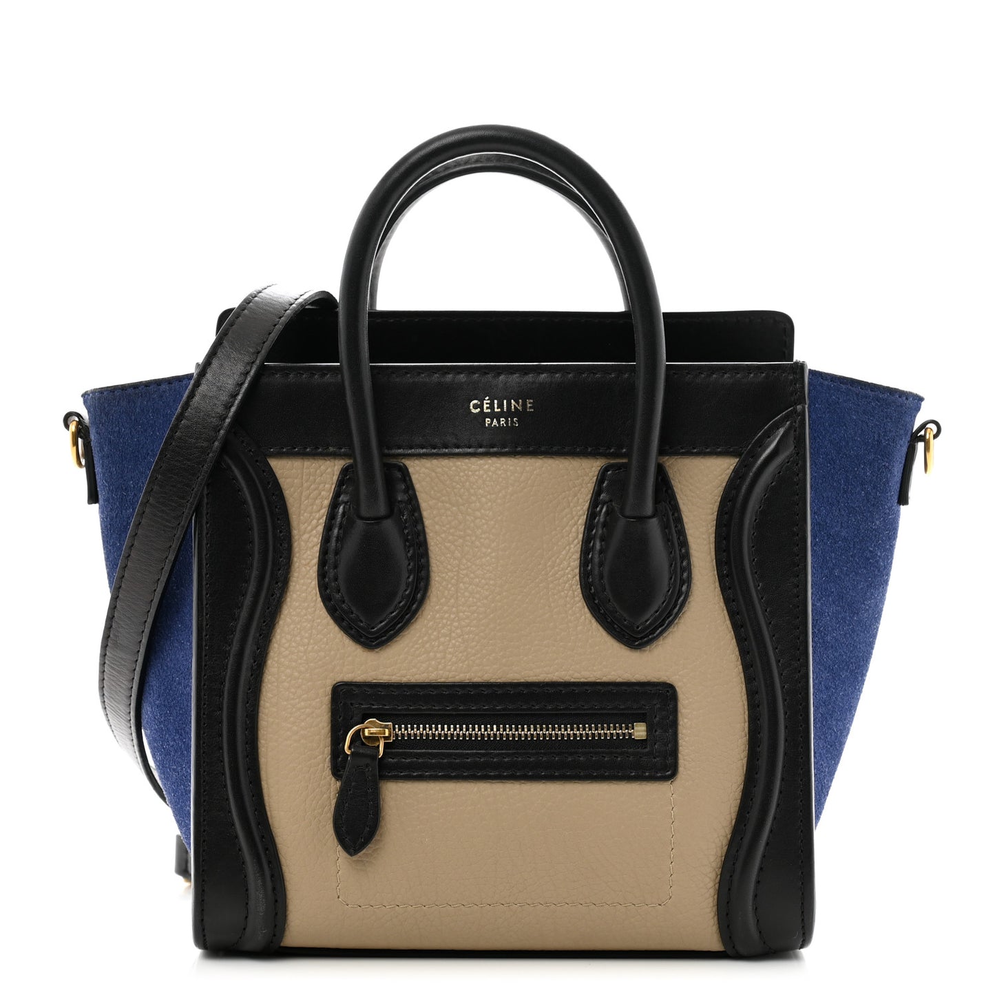 Elephant Calfskin Suede Tri-color Nano Luggage Sand