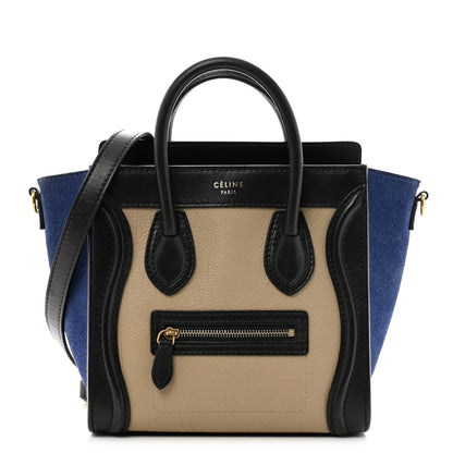 Celine Elephant Calfskin Suede Tri-color Nano Luggage Sand 1 of 13