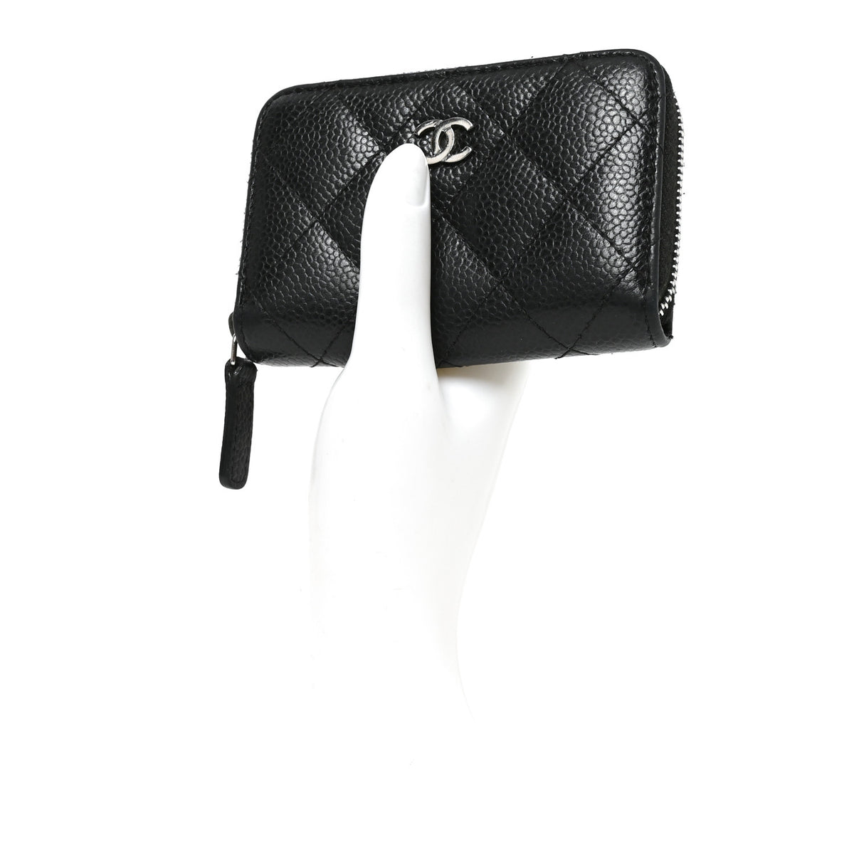 Caviar Quilted Zip Coin Purse Black