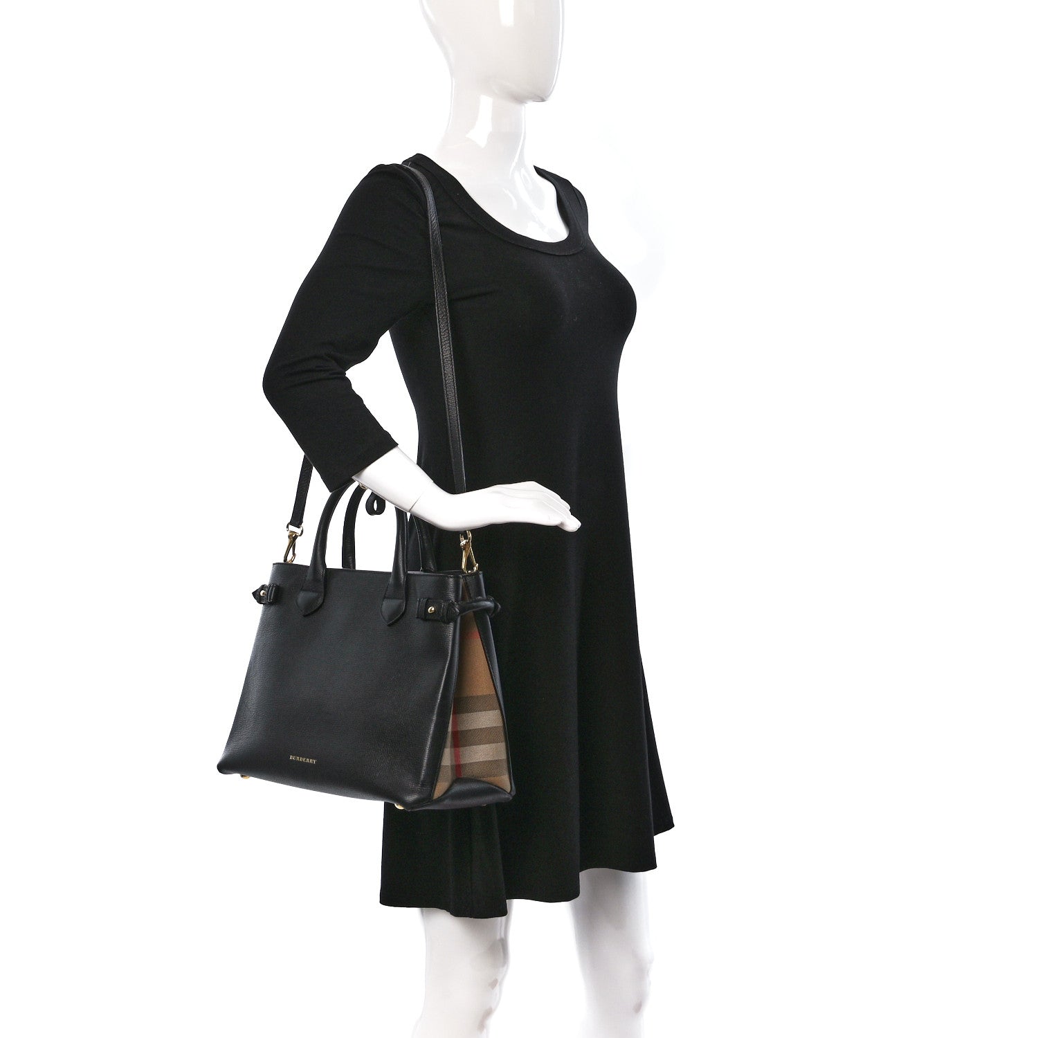 Burberry Derby Calfskin House Check Medium Banner Tote Black 2 of 10