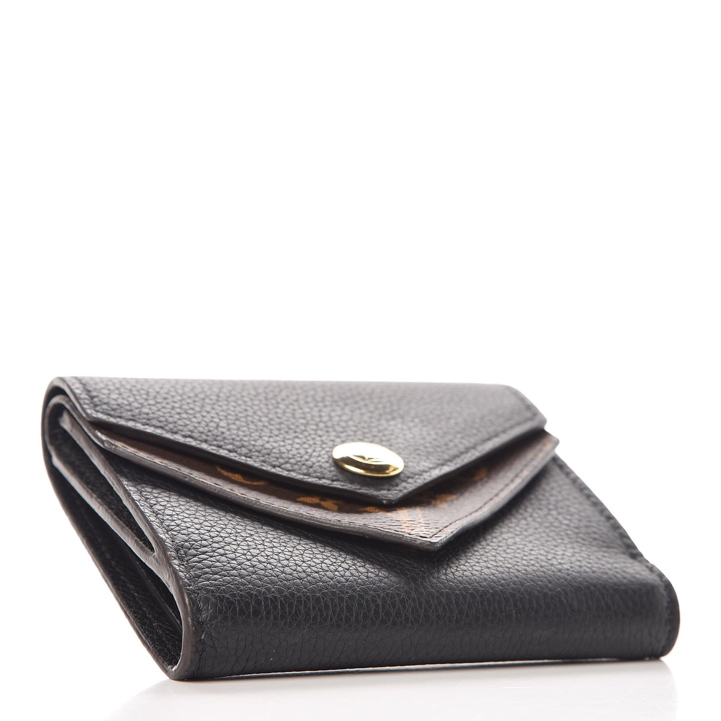 Grained Calfskin Monogram Double V Compact Wallet Black