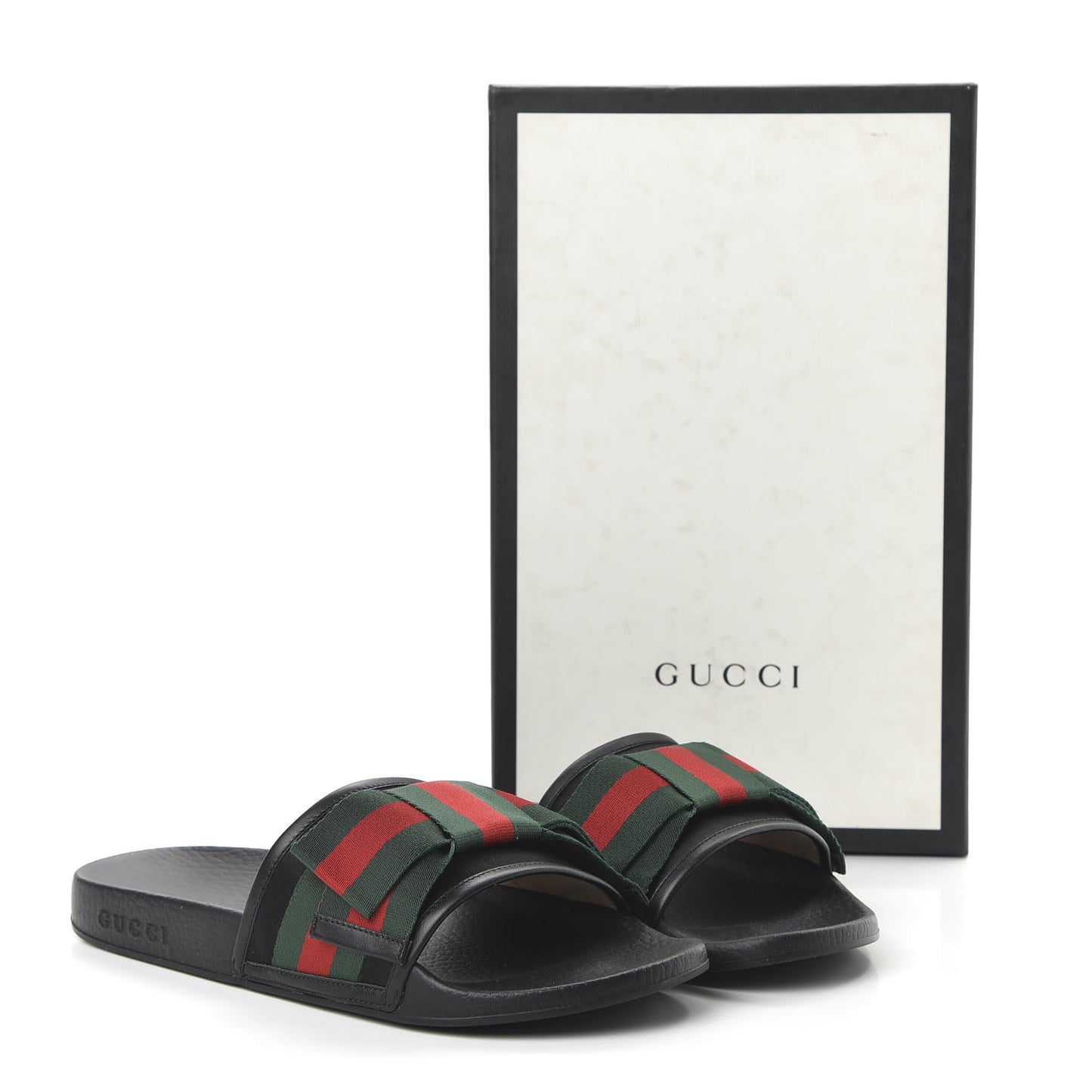 Satin Web Bow Slide Sandals 40 Black