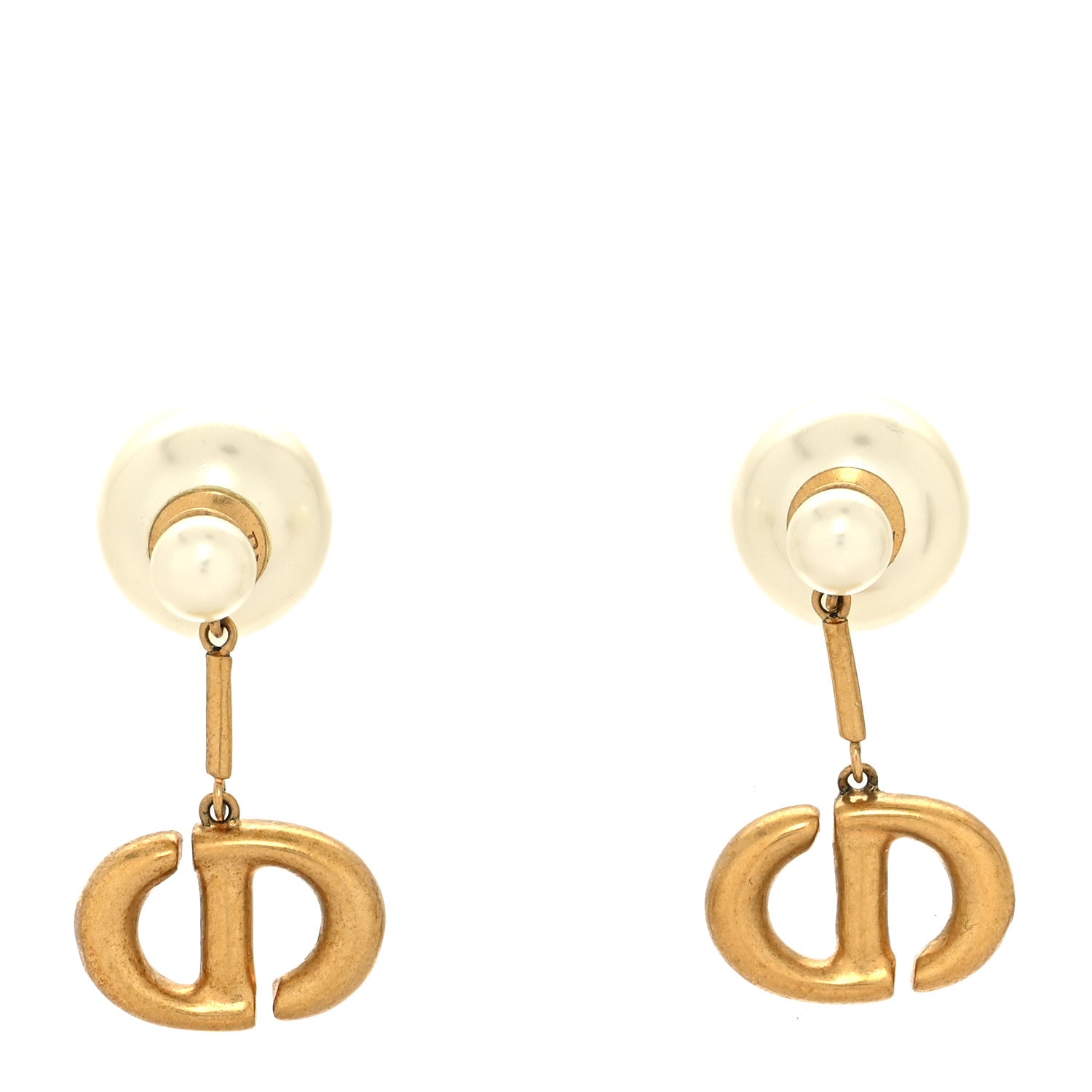 Christian Dior Pearl CD Tribal Drop Earrings Gold 1 of 4