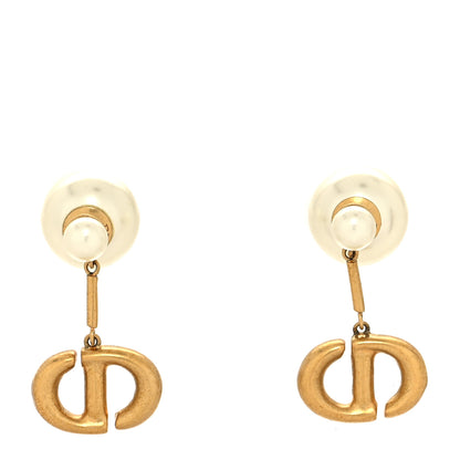 Christian Dior Pearl CD Tribal Drop Earrings Gold 1 of 4