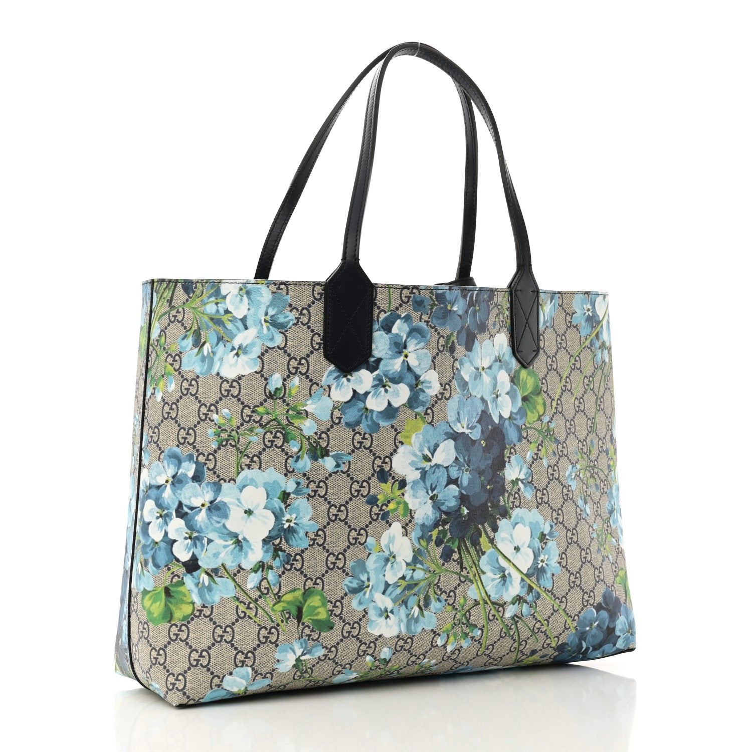 Gucci GG Supreme Monogram Blooms Medium Reversible Tote Beige Blue Navy 5 of 15