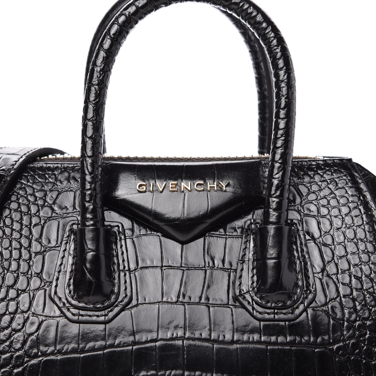 Calfskin Crocodile Embossed Mini Antigona Black
