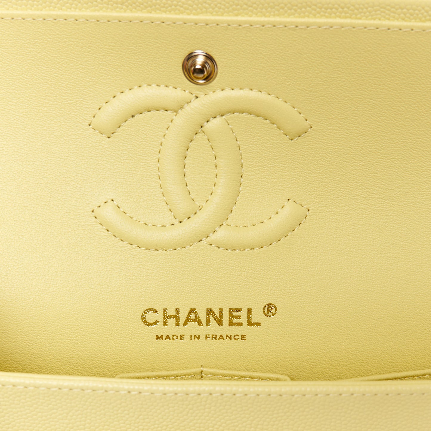Caviar Quilted Small Double Flap Light Yellow