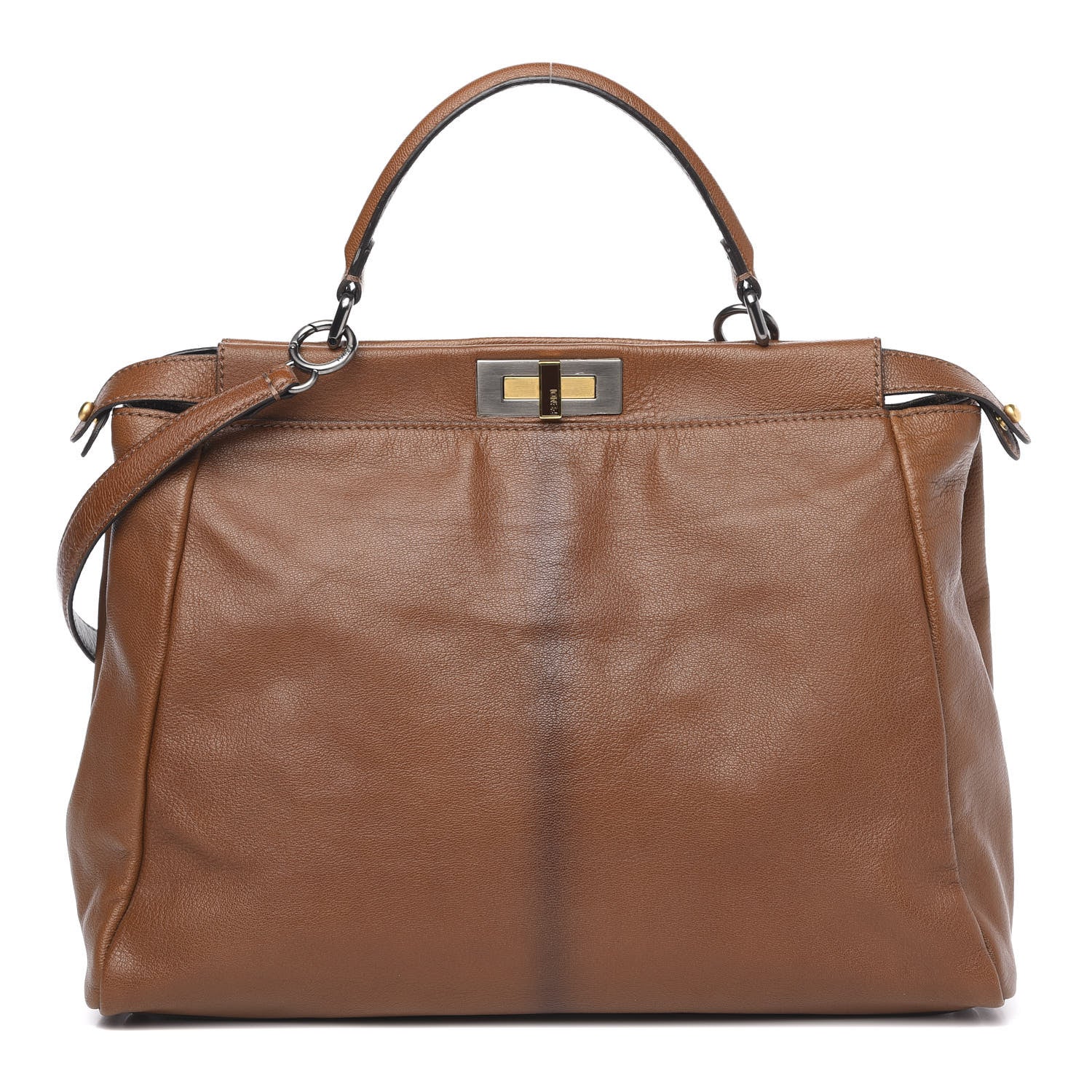 Fendi Goatskin Zucca Large Peekaboo Iconic Satchel Cuoio Tobacco Moro 1 of 12