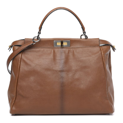 Fendi Goatskin Zucca Large Peekaboo Iconic Satchel Cuoio Tobacco Moro 1 of 12