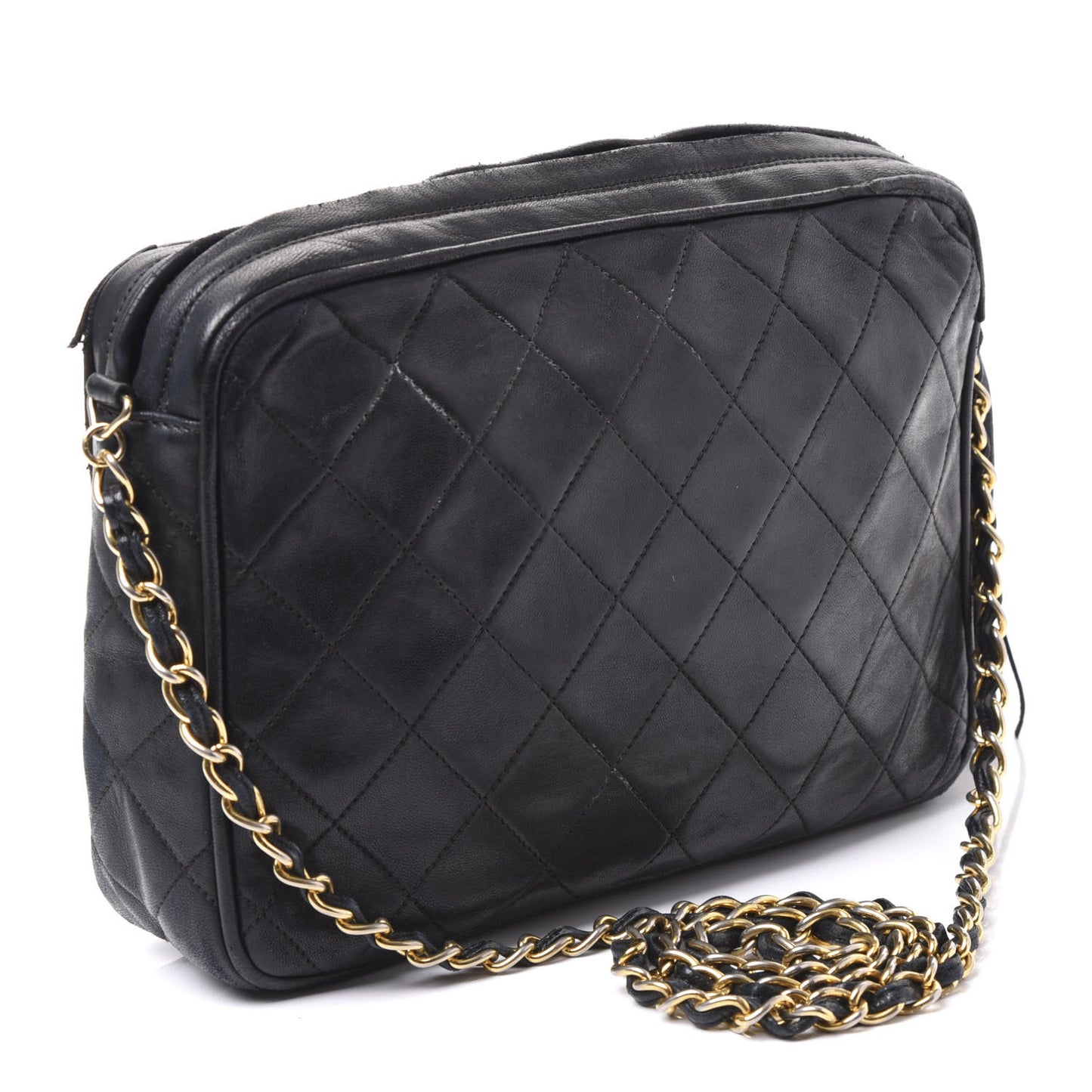 Lambskin Quilted CC Tassel Camera Case Black