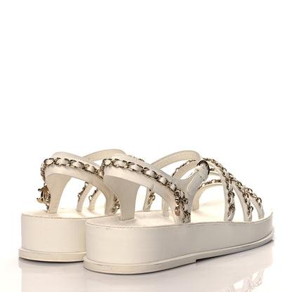 Chanel Calfskin Chain Platform Sandals 39 White 4 of 11