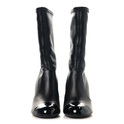 Chanel Stretch Lambskin Patent Cap Toe Pearl Ball Mid Calf Boots 36.5 Black 2 of 8