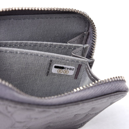 Chanel Goatskin Camellia Embossed Zip Coin Purse Silver 17 of 20