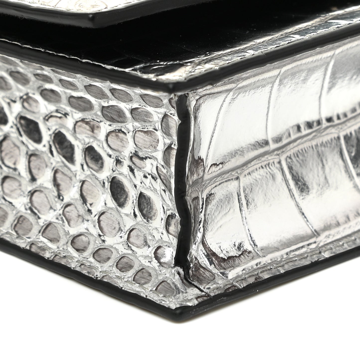 Metallic Calfskin Crocodile Embossed Skull Mini Shoulder Bag Silver