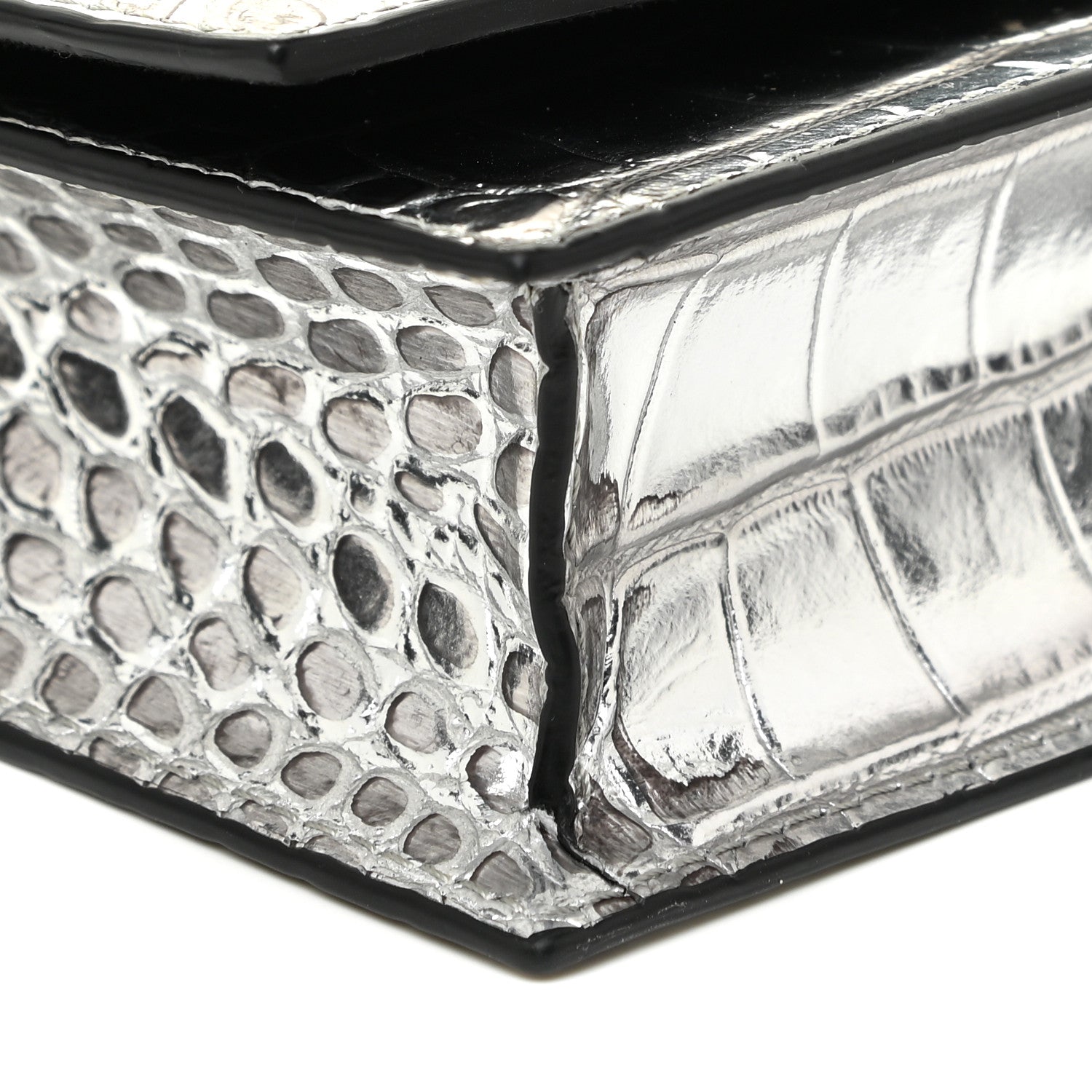Alexander McQueen Metallic Calfskin Crocodile Embossed Skull Mini Shoulder Bag Silver 7 of 9