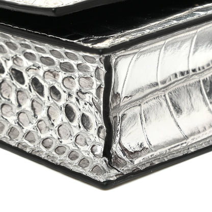 Alexander McQueen Metallic Calfskin Crocodile Embossed Skull Mini Shoulder Bag Silver 7 of 9