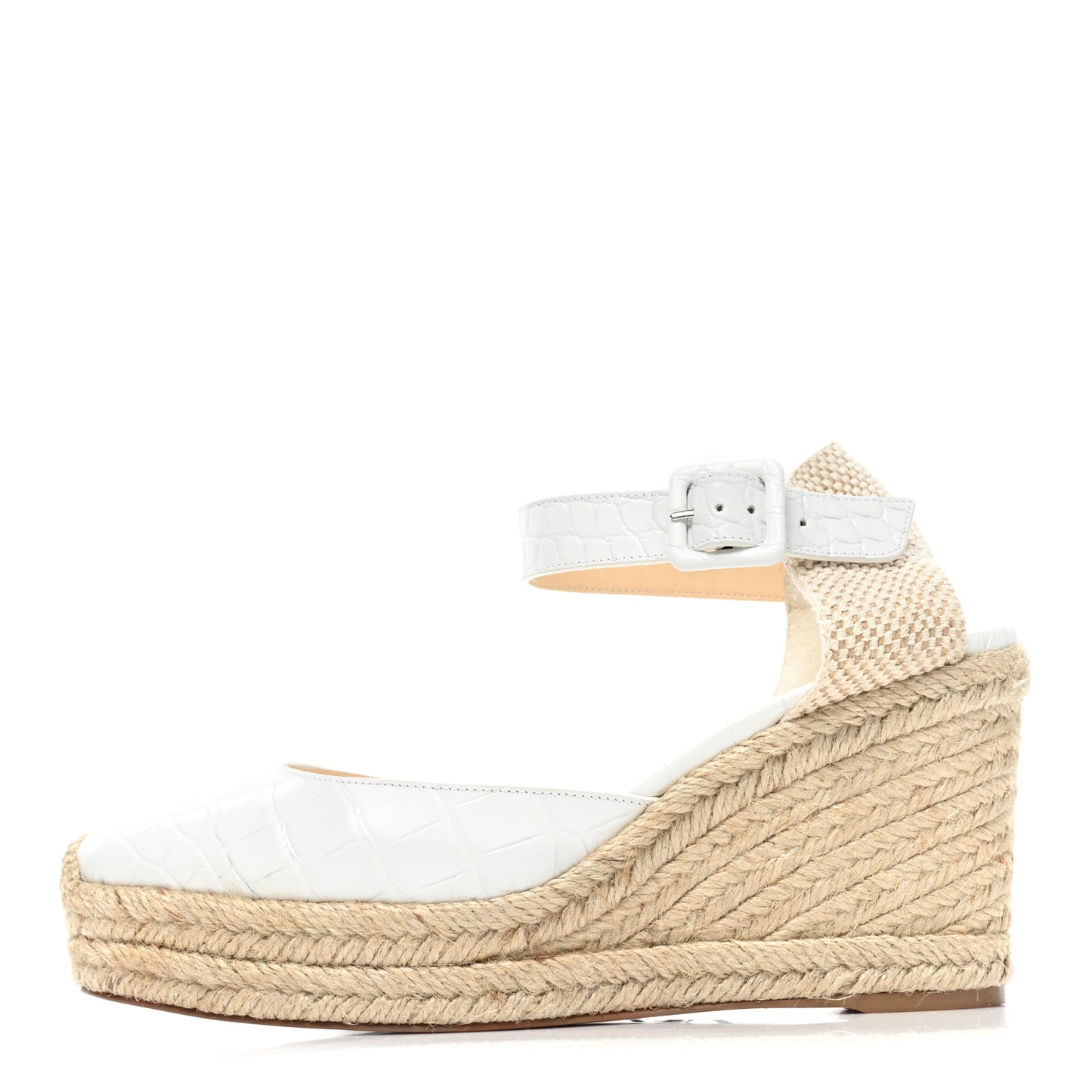Calfskin Crocodile Embossed Amelia 90 Espadrille Wedges 39 White