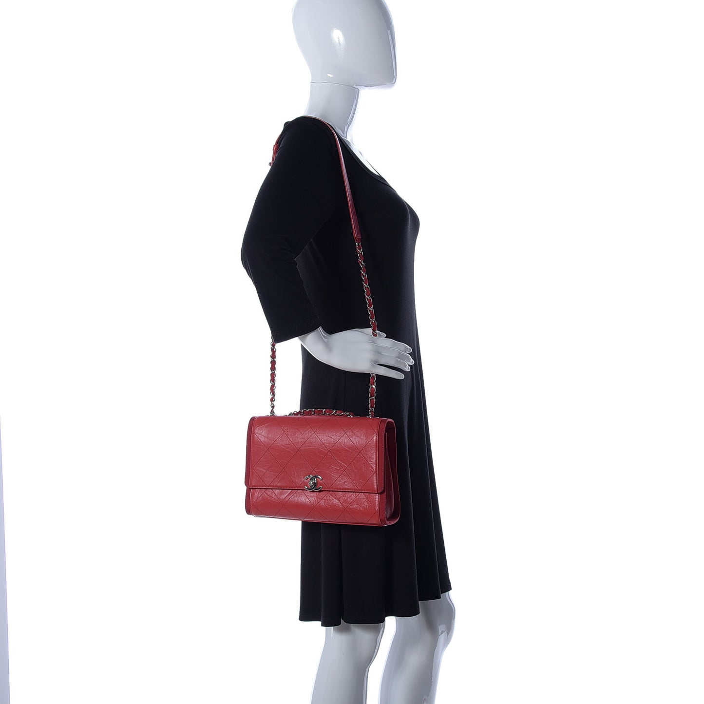 Crumpled Calfskin Flap Bag Red