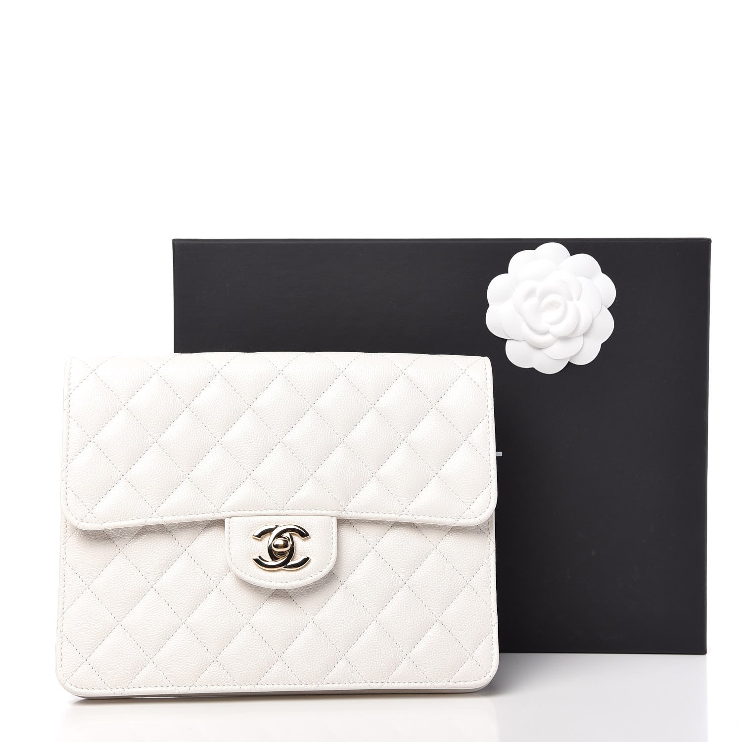 Chanel Caviar Quilted Square Flap Clutch White 8 of 8