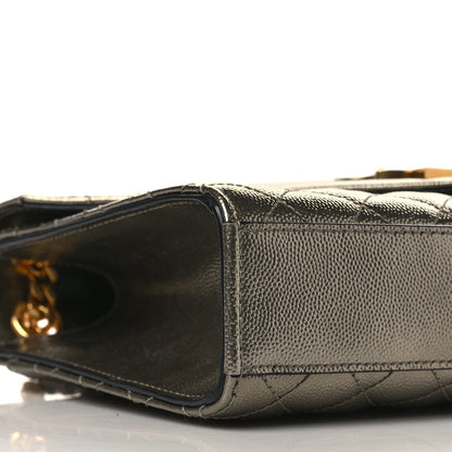 Saint Laurent Metallic Grain De Poudre Textured Mixed Matelasse Triquilt Medium Monogram Satchel Piombo 8 of 9