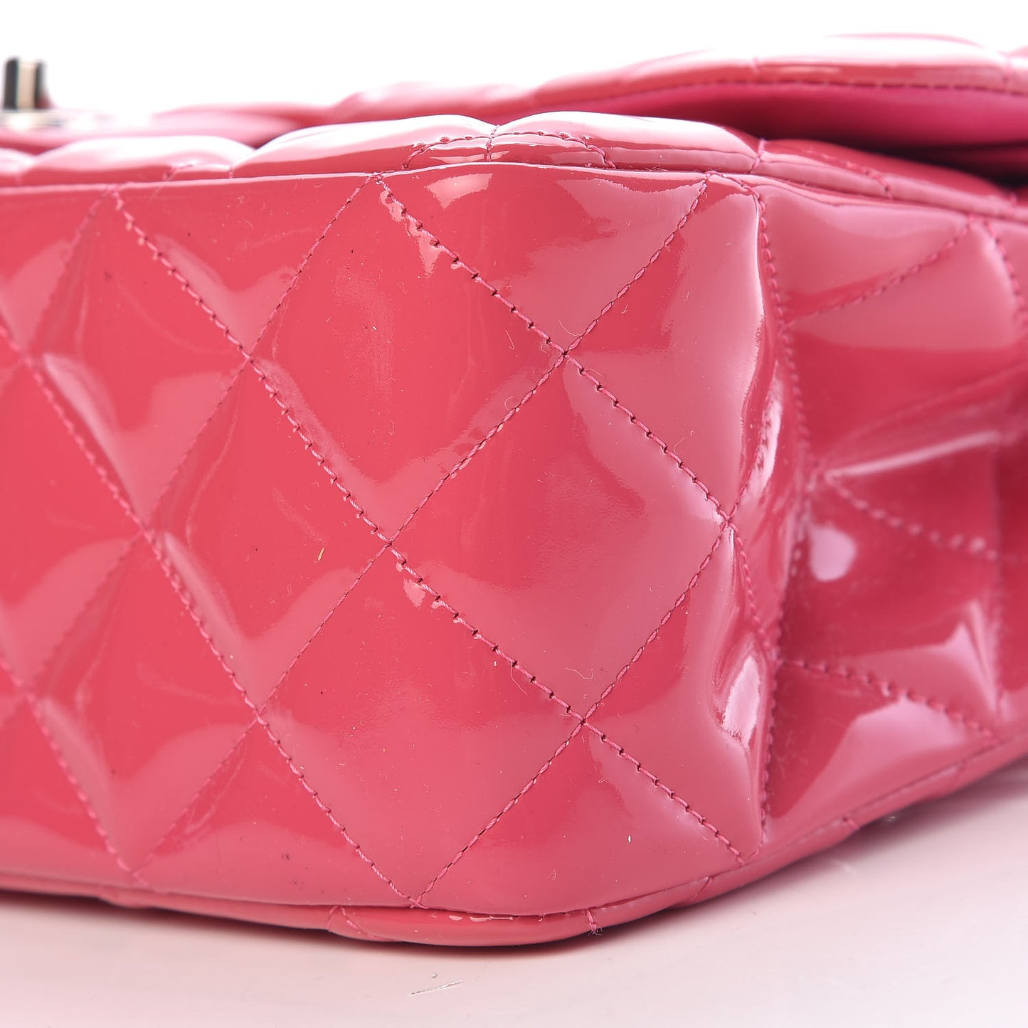 Patent Calfskin Quilted Jumbo Double Flap Fuchsia