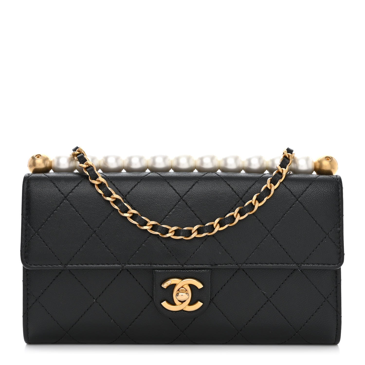 Chanel Goatskin Quilted Chic Pearls Clutch With Chain Black 1 of 12
