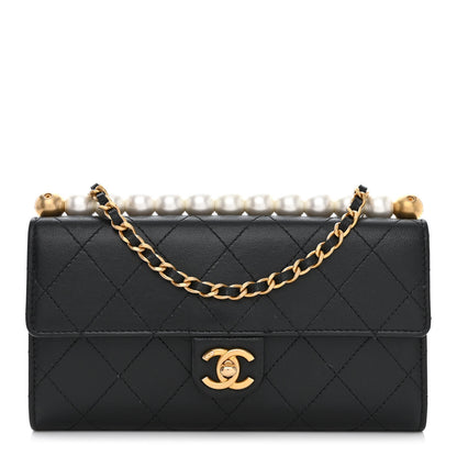 Chanel Goatskin Quilted Chic Pearls Clutch With Chain Black 1 of 12