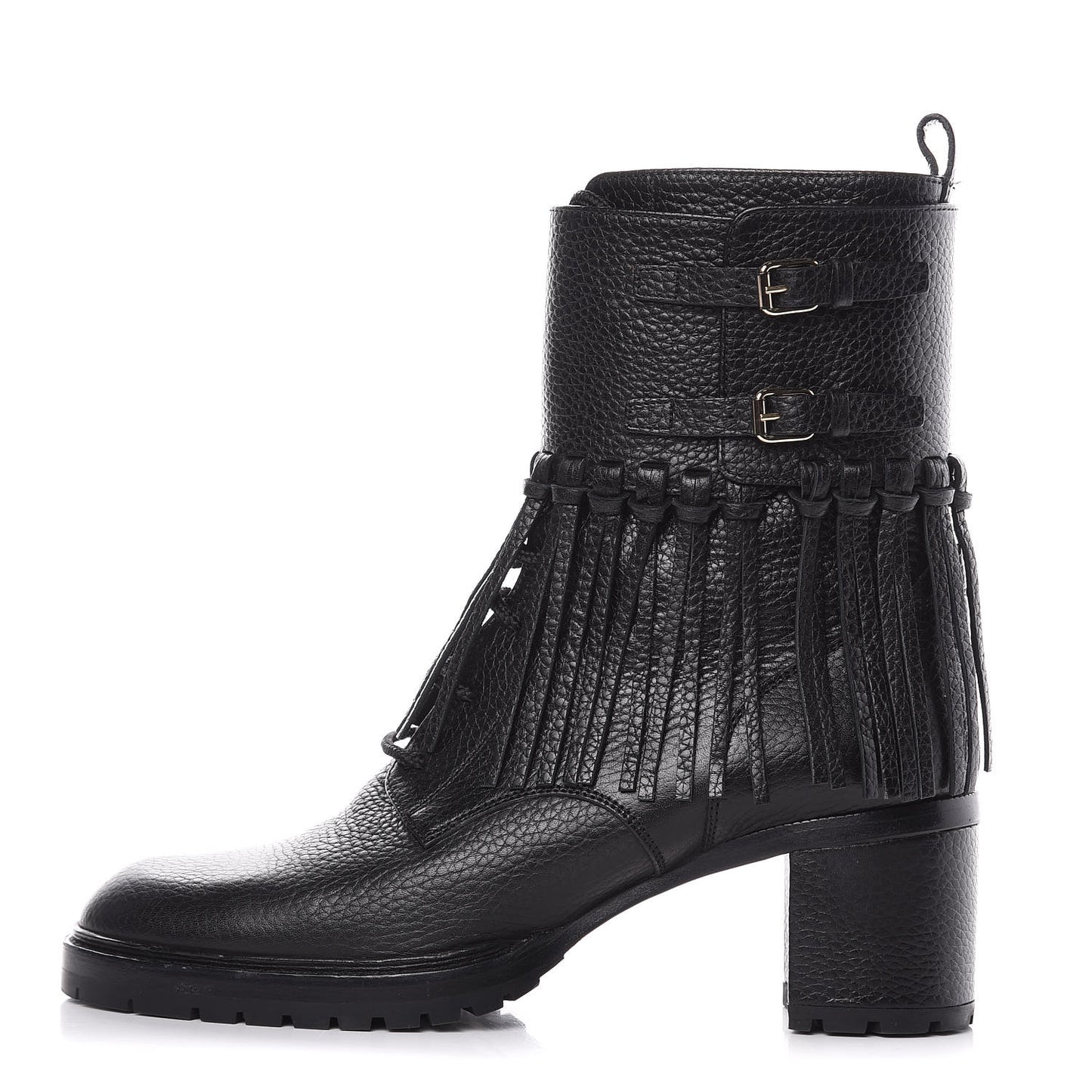 Calfskin Fringe Combat Boots 39 Black