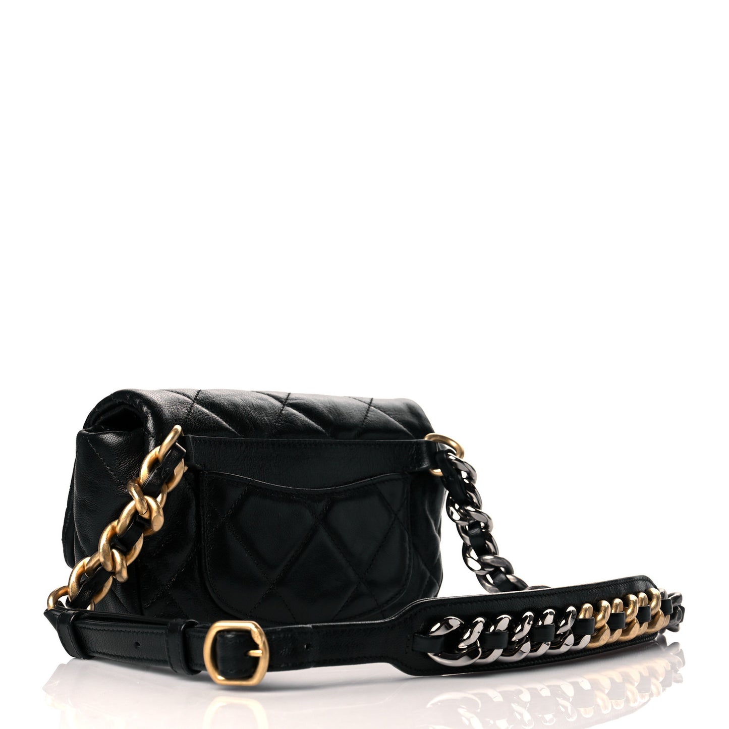 Goatskin Quilted Chanel 19 Waist Bag Black