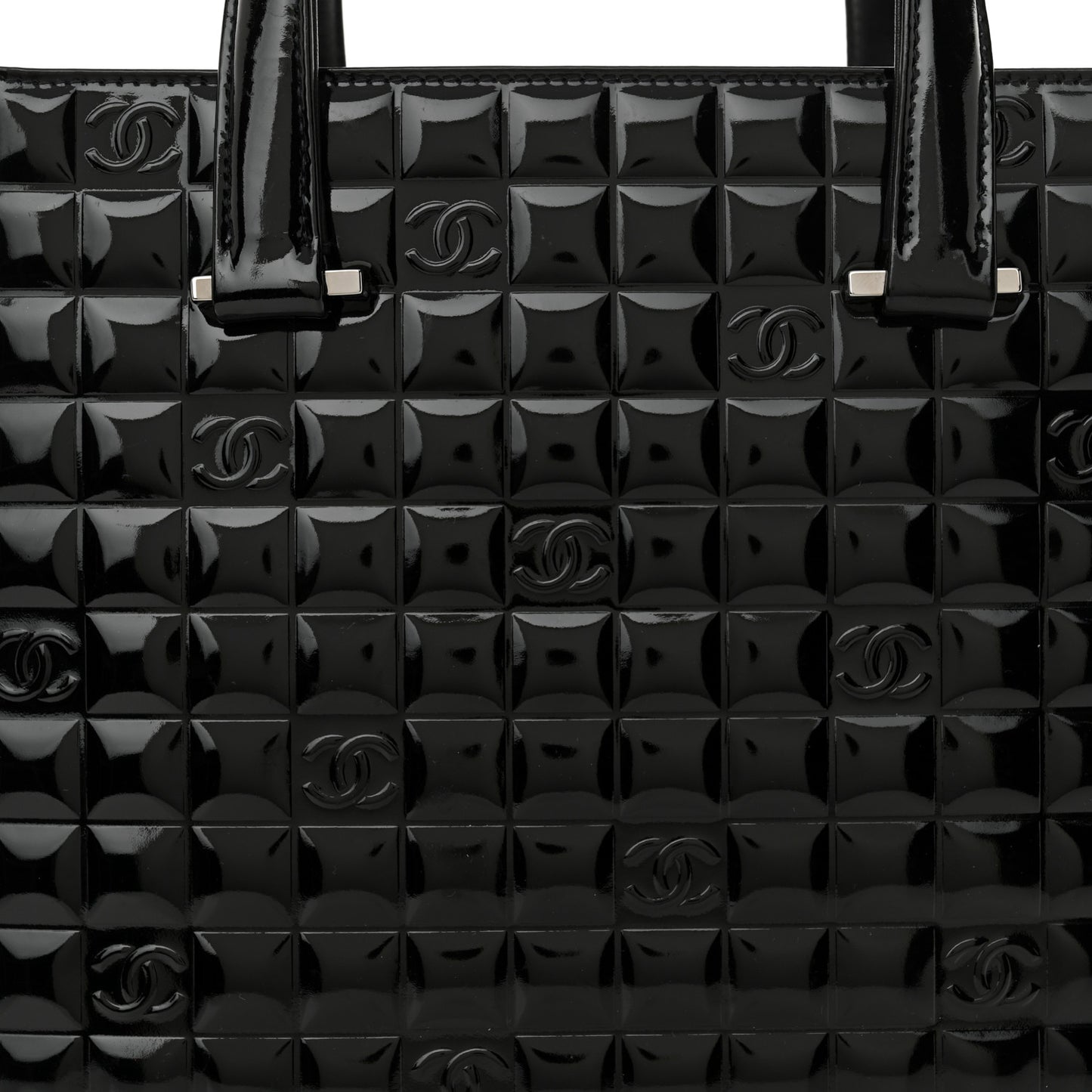 Patent Chocolate Bar Quilted Tote Black