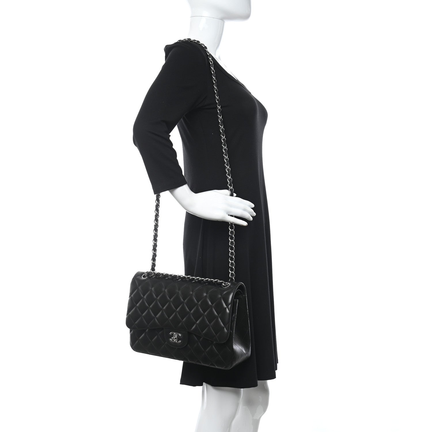 Chanel Lambskin Quilted Jumbo Double Flap Black 2 of 17