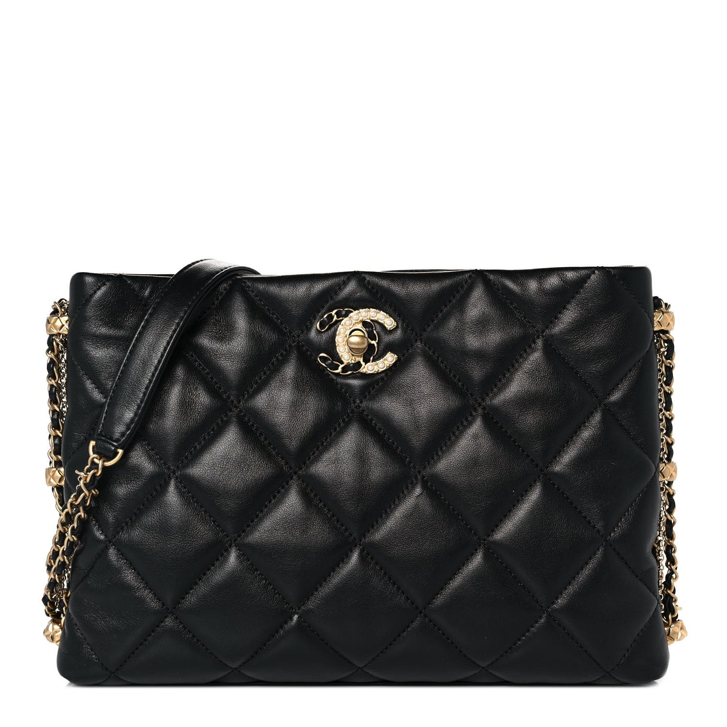 Lambskin Quilted Crush on Chains Hobo Black