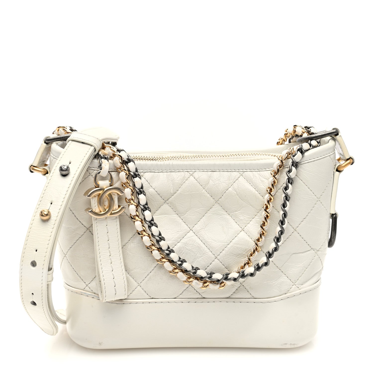 Chanel Aged Calfskin Quilted Small Gabrielle Hobo White 1 of 10
