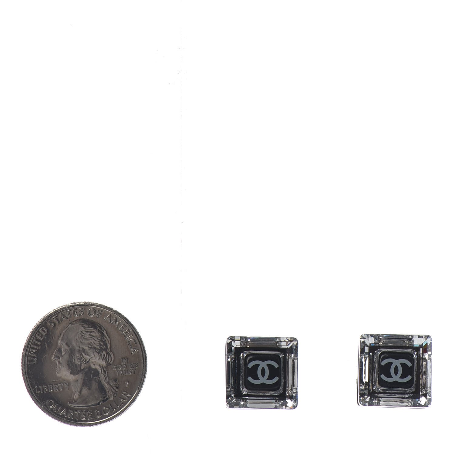 Chanel Crystal CC Square Charm Earrings Black 2 of 4